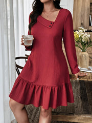 Ingvn - New Long Sleeve Dresses for Women Skew Collar Women Dress Elegant Solid A-LINE Dress Women Vestidos De Verano Mujer