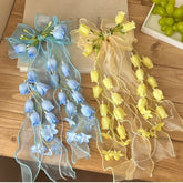 Ingvn New Bell Orchid Ribbon Hair Clip Large Bow Soft Mesh Hair Barrettes Long Ribbon Tassel Design Bow Hair Clip For Girls