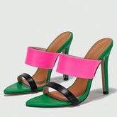 Ingvn - Sexy Pointed Toe High Heels Modern Slippers Women Mixed Color Leather Summer Party Banquet Shoes Ladies Sandalias De Mujer