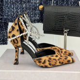 Ingvn Star style Fashion Patent Leather Rhinestones Chains Women Pumps Elegant Pointed toe Ankle Strap Thin High heels Summer Shoes