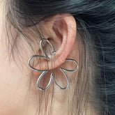 Ingvn Fashion Exaggerated Hollow Flower Ear Bone Clip Non-Pierced Earring Silver Color Ear Cuff for Women Girls Aesthetic Jewelry 1pc