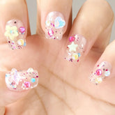 10pcs Handmade Summer Press On Nails Short Fake Nails Ballerina Love Stars Patterned Fake Nail Cute Nail Art Sweet Fake Nails