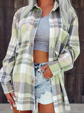 Ingvn Women Plus Size Fashion Plaid Printed Shirt Casual Loose Long Sleeved Shirt Lapel Design Shirt Tops