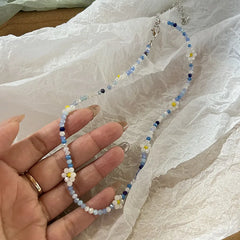 Ingvn Trend Daisy Flowers Colorful Shiny Resin Bead Choker Clavicle Chain Sweet Necklace For Women EGirls Summer Vacation Jewelry
