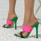 Ingvn - Sexy Pointed Toe High Heels Modern Slippers Women Mixed Color Leather Summer Party Banquet Shoes Ladies Sandalias De Mujer