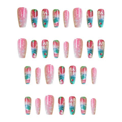 Ingvn 24pcs Sliders for Nails Strawberry Pink Duck Press on Nails with Tools Summer Sweets Reusable adhesive False Nails for Women
