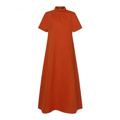 Ingvn Plus Size Women's Fashion Solid Color Long Dress Elegant Ladies Casual Loose Short Sleeved Long Dress Dress Evening Dress