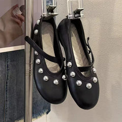 Ingvn - Fashion Rivet Sequined Mary Janes Women Ballet Flats Spring Autumn Comfortable Soft Soles Leather Walking Loafers Casual Shoes