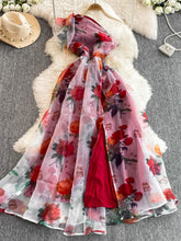 Ingvn Spring Floral Series Holiday Dr Women's Summer High Waist Slim Fit Sexy Strapl Midi Length Belted Gown Korean Sle