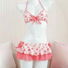Ingvn Sweet Lace Detail Bikini Set Halter Strap Two Piece Swimwear Cute Style Beach Party Bathing Suit Woman