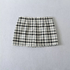 Ingvn 2 colors Autumn High Waist Tweed Colored Plaid Skirt Women Back Zipper Package Hips A lined Mini Skater Party Femme