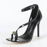 Ingvn - Fashion Metal Clip Square Toe Ankle Cover Strap Sandals Ladies Black High Heels Sexy Party Stripper Shoes Women Size 35-42