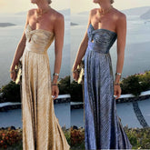 Ingvn S-XL Size Women's Spring Summer New Chest Wrapping and Gold Stamping Party Dress Casual Flare Dress
