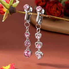 Ingvn 2pcs Cute Fake Belly Ring for Women - Pink CZ Heart & Butterfly Dangle Clip On Navel Rings, 304 Stainless Steel, Non-Pierced