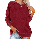 Ingvn - Women Autumn Winter Solid Color Raglan Sleeve Crew Neck Loose Casual Sweatshirt Tops