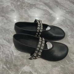 Ingvn Fashion Rivet Strap Buckle PU Women Ballet Flats Comfor Soft Soles Spring Autumn Lazy Loafers Casual Girls Dance Shoes