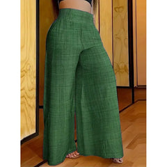 Ingvn Women's Wide Leg Pants Baggy High Waist Trousers Solid Elastic Waistband Wide Leg Pants Pleated Loose Fit Blue Black Pants