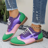 Ingvn Big Size Shoes Woman Round Toe Female Footwear British Style Oxfords Mixed Colors Low Heels Casual Sneaker New DressSingle Shoes
