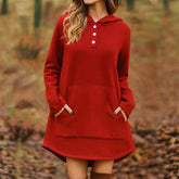 Ingvn - European American Autumn Winter New Style Women Casual Loose Fashion Solid Color Long Sleeve Pocket Pullover Hooded Sweatshirt