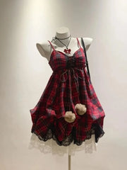 Ingvn Y2K Vintage Sweet Bud Mini Dress Women Strap Cute Ruffle Dress Summer Casual Streetwear Party Outfits