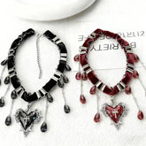 Ingvn Goth Black Heart Love Cross Pendant Irregular Stone Bead Choker Necklace For Women Halloween Vintage Y2K Grunge EMO Accessories