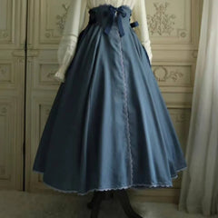 Ingvn Vintage Lace Patchwork Women Bow Skirt High Waist Fairy Bandage Y2k Aesthetic A-line Long Skirts Harajuku Grunge A-Line