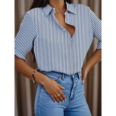 Ingvn Plus Size 1XL-5XL Women's New Fashionable and Comfortable Versatile Striped Printed Shirt Collar Blouse Ladies Casual Shirt