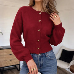 Ingvn - Autumn winter Women Solid Single Breasted Crew Neck Knit Sweater Long Sleeve Gold Buttons Loose Cardigan Lady Casual Clothes