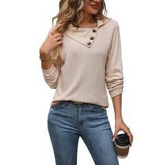 Ingvn - Women Autumn European Style Textured Irregular Collar Long Sleeve Casual Sweatshirt Tops