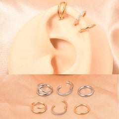 Ingvn 3pcs Nose Rings Hoops - 316L Surgical Steel Double Hoop Nose Rings 16G/18G/20G Hinged CZ Conch Piercing Cartilage Earrin Jewelry