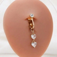 Ingvn 2 Pcs Elegant Clip-On Fake Belly Button Rings for Women - 304 Stainless Steel, Heart, Butterfly & More Designs, Ideal Gift