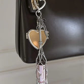 Ingvn Stainless Steel Metal Net Pocket Lipstick Bag Keychain Charm Bag Accessories Interchangeable Lip Balm Keychain Silver Color Y2K