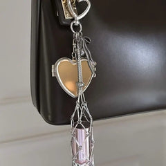 Ingvn Stainless Steel Metal Net Pocket Lipstick Bag Keychain Charm Bag Accessories Interchangeable Lip Balm Keychain Silver Color Y2K