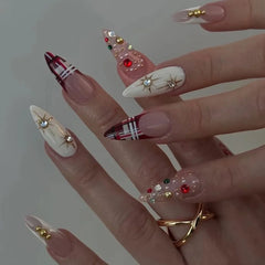 Ingvn 24Pcs Fashion Almond Head Fake Nails Press on Glitter Gradient Green Nail Art with Star Moon Design Reusable Oval False Nails