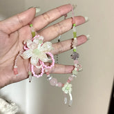 Ingvn Y2K Vintage Floral Pearl Pendant Necklace for Women White Flower Charm Teardrop Tassel Elegant Jewelry for Party Daily Wear