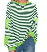 Ingvn - Women Casual Striped Sweatshirt Spring Star Patchwork Round Neck Long Sleeve Loose Pullover Daily Wear