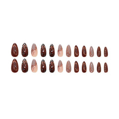 Ingvn 24Pcs Butterfly Wings Press on Acyrlic Nails with Design Medium Autumn Length Fingernails Fake with Charm 3d Textured Nail Tips