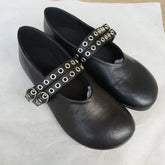Ingvn Fashion Rivet Strap Buckle PU Women Ballet Flats Comfor Soft Soles Spring Autumn Lazy Loafers Casual Girls Dance Shoes
