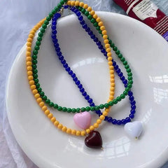 Ingvn Sweater Chain Y2K Simple Alloy Women Jewelry Accessories Korean Necklace Rainbow Color Necklace Love Heart Pendant DIY