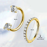 Ingvn 2Pcs 20G Stainless Steel Hoop Nose Ring Double CZ Horseshoe Nose Ring,Two-Tone Eyebrow Lip Piercing Jewelry For Women 8mm