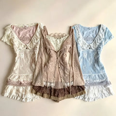 Ingvn Y2K Streetwear Lolita Skirt Set Women Gothic Vintage Lace Tops Casual Fashion Mini Skirt Elegant Spicy Girl Casual Daily