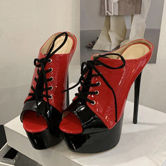 Ingvn Summer 16CM Super High Heels Modern Slippers For Woman Lace Up Peep Toe Platform Sandals Women Banquet Party Shoes Pumps