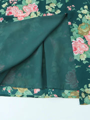 Ingvn French Retro Floral Print Maix Dresses for Women Square Collar Bow Strap Slimming Slit Design for Beach Vacations