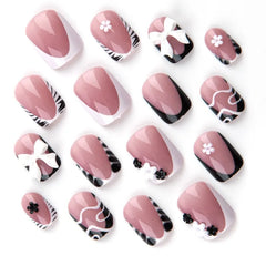 Ingvn 24pcs Short Square Acrylic Press on Nails with Design Zebra French Tip Duck Set of False Nails with Tools Realistic Wear Nail