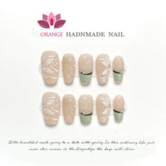 Handmade Press On Nails French Flower Designed Translucent Reusable Fake Nails Artificial Manicuree Wearable Orange Nails Store