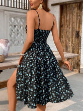 Ingvn Spring Summer Women's Clothing Elegant Floral Print High Strap Dress For Polyester Slim Fit Midi