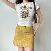 Ingvn Yellow Butterfly Print Short Skirt Women Hip Hugging Sexy American Retro Summer A Line