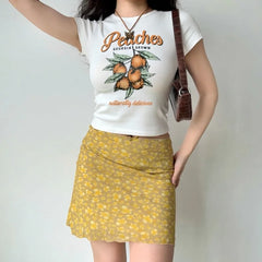 Ingvn Yellow Butterfly Print Short Skirt Women Hip Hugging Sexy American Retro Summer A Line