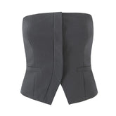 Ingvn 3 colors Sexy Slash Collar Strapless Corset Center Open Buttons Camisole Tank Top Backless Cropped Women asymmetric Camis Top