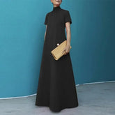 Ingvn Plus Size Women's Fashion Solid Color Long Dress Elegant Ladies Casual Loose Short Sleeved Long Dress Dress Evening Dress